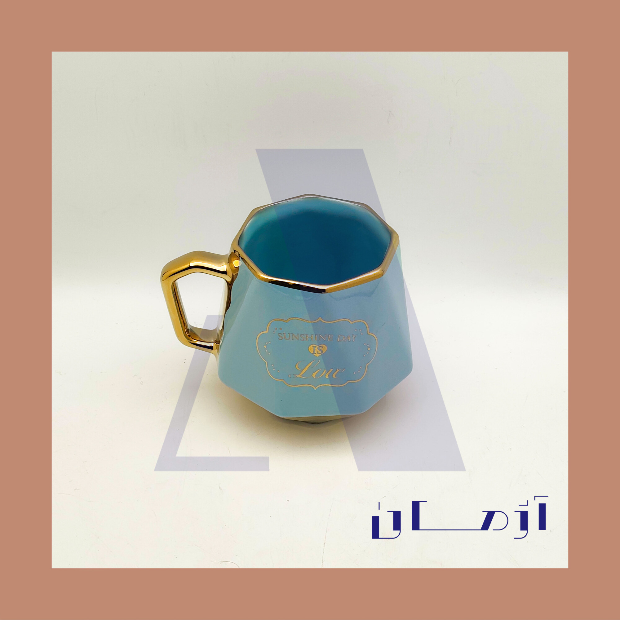 Blue diamond mug coated in gold by Azhman Industrial Group