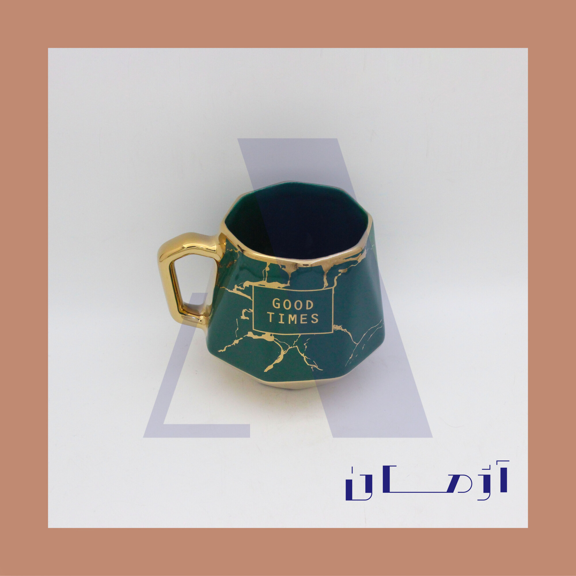 Green diamond mug coated in gold by Azhman Industrial Group