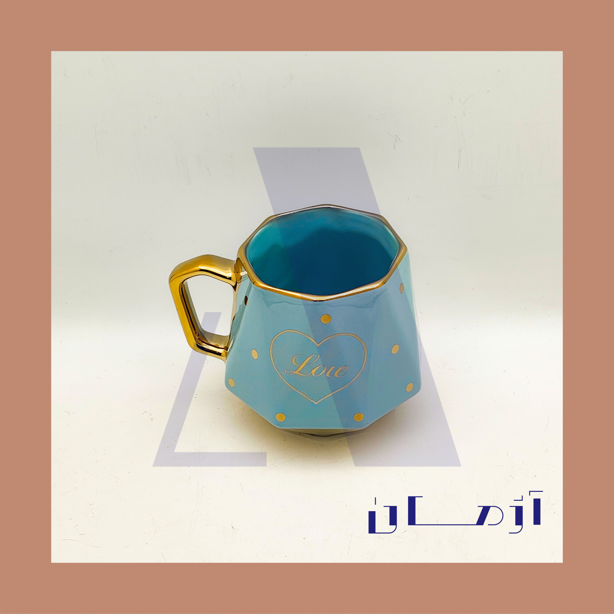 Blue diamond mug coated in gold by Azhman Industrial Group