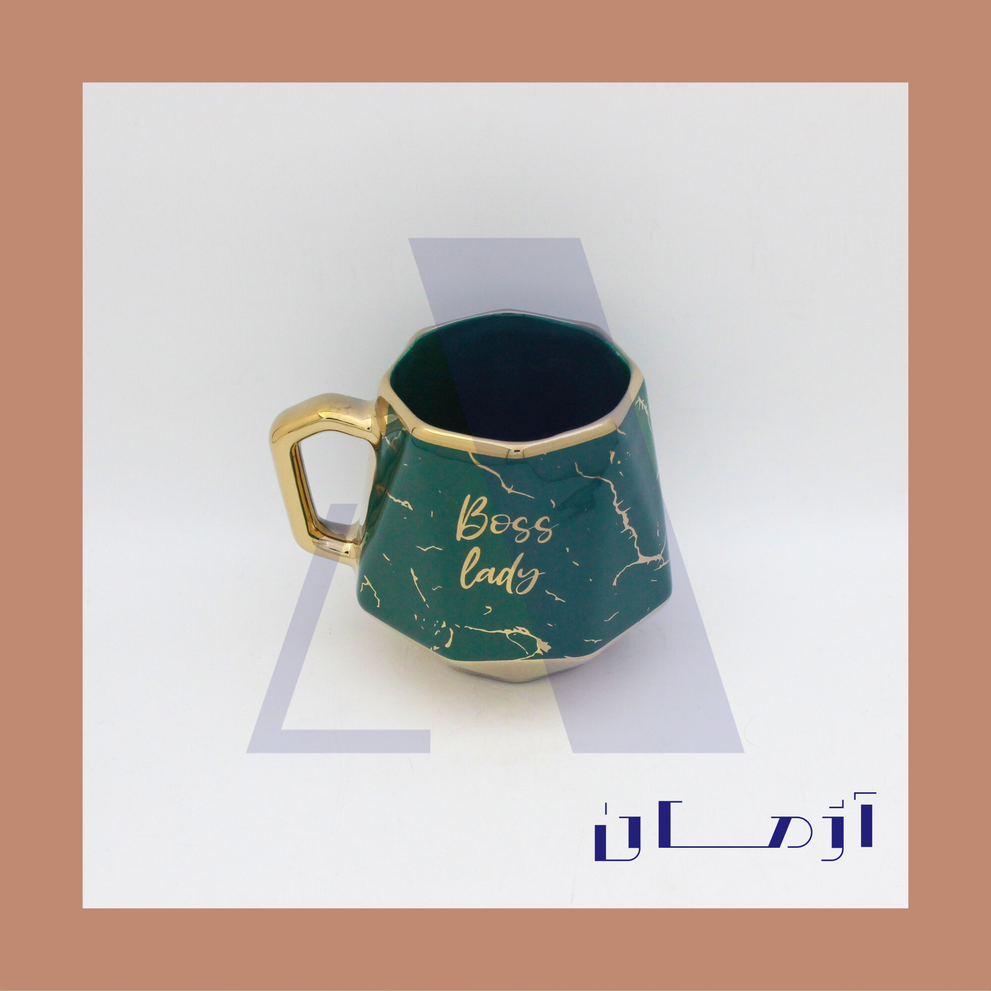 Green diamond mug coated in gold by Azhman Industrial Group