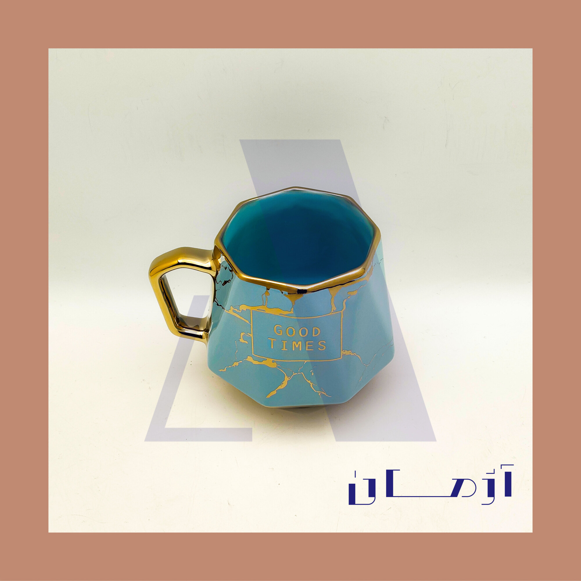 Blue diamond mug coated in gold by Azhman Industrial Group