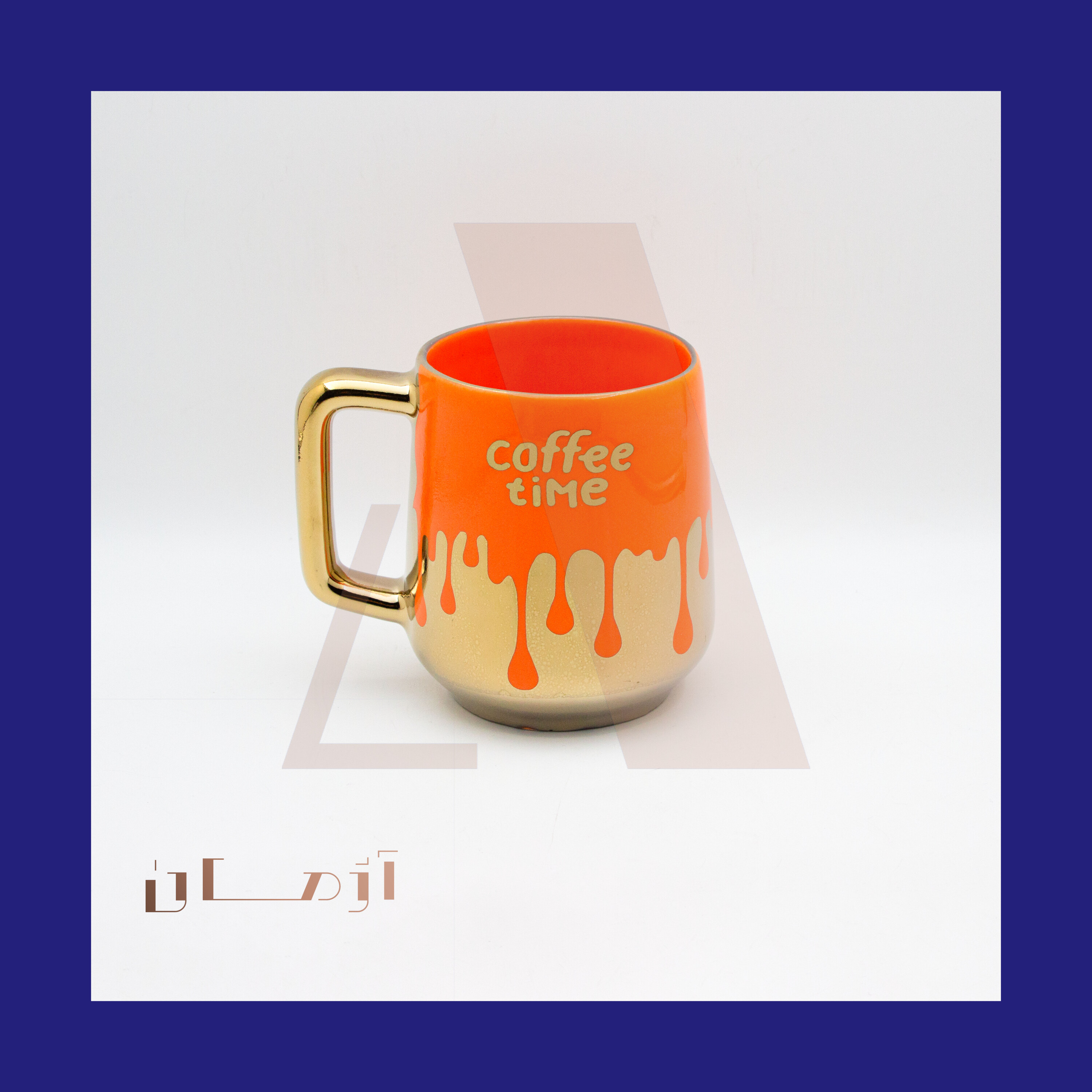 English orange mug coated in gold by Azhman Industrial Group