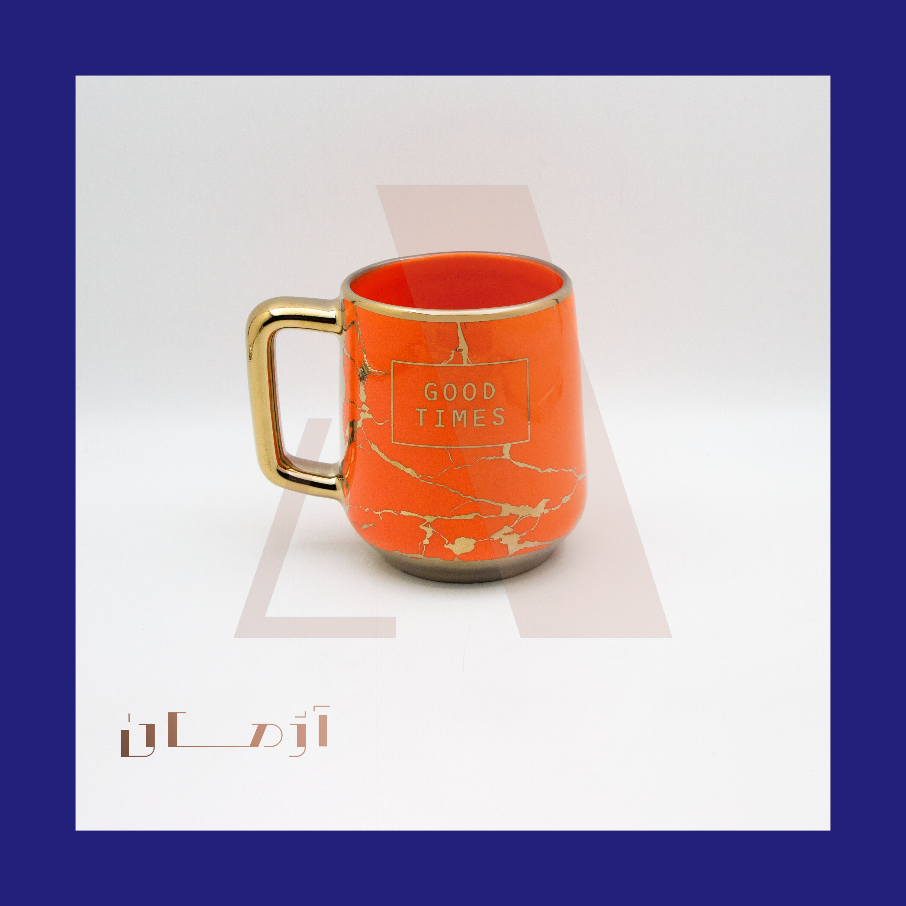 English orange mug coated in gold by Azhman Industrial Group