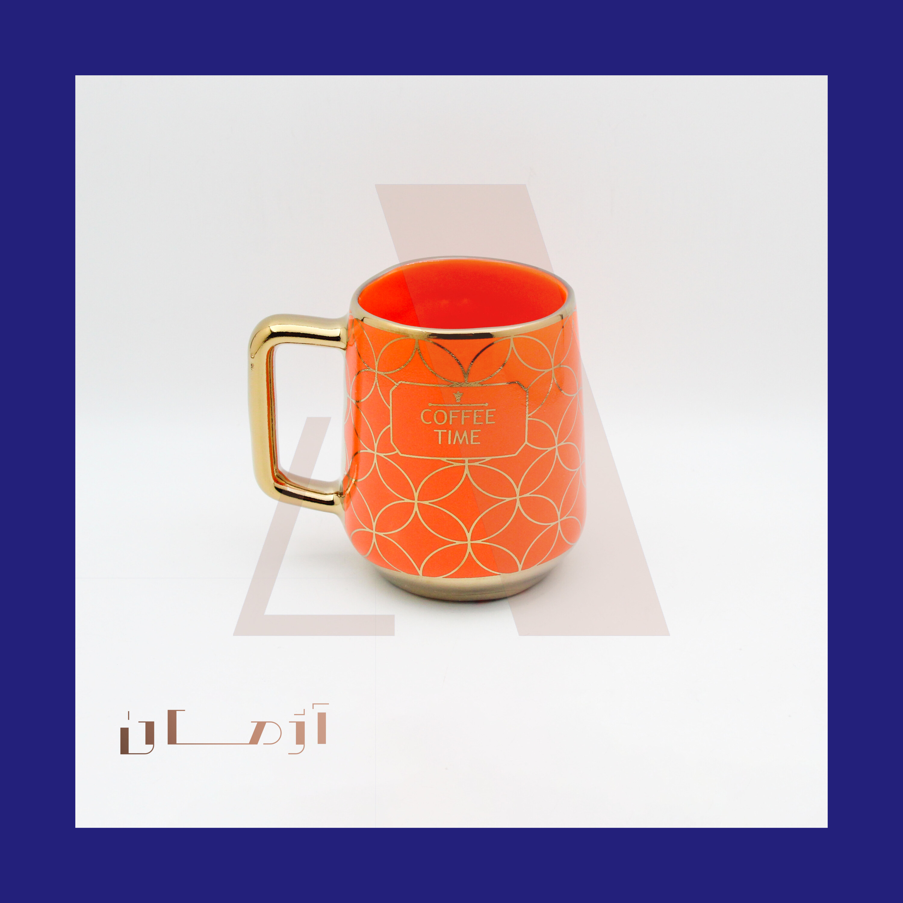 English orange mug coated in gold by Azhman Industrial Group