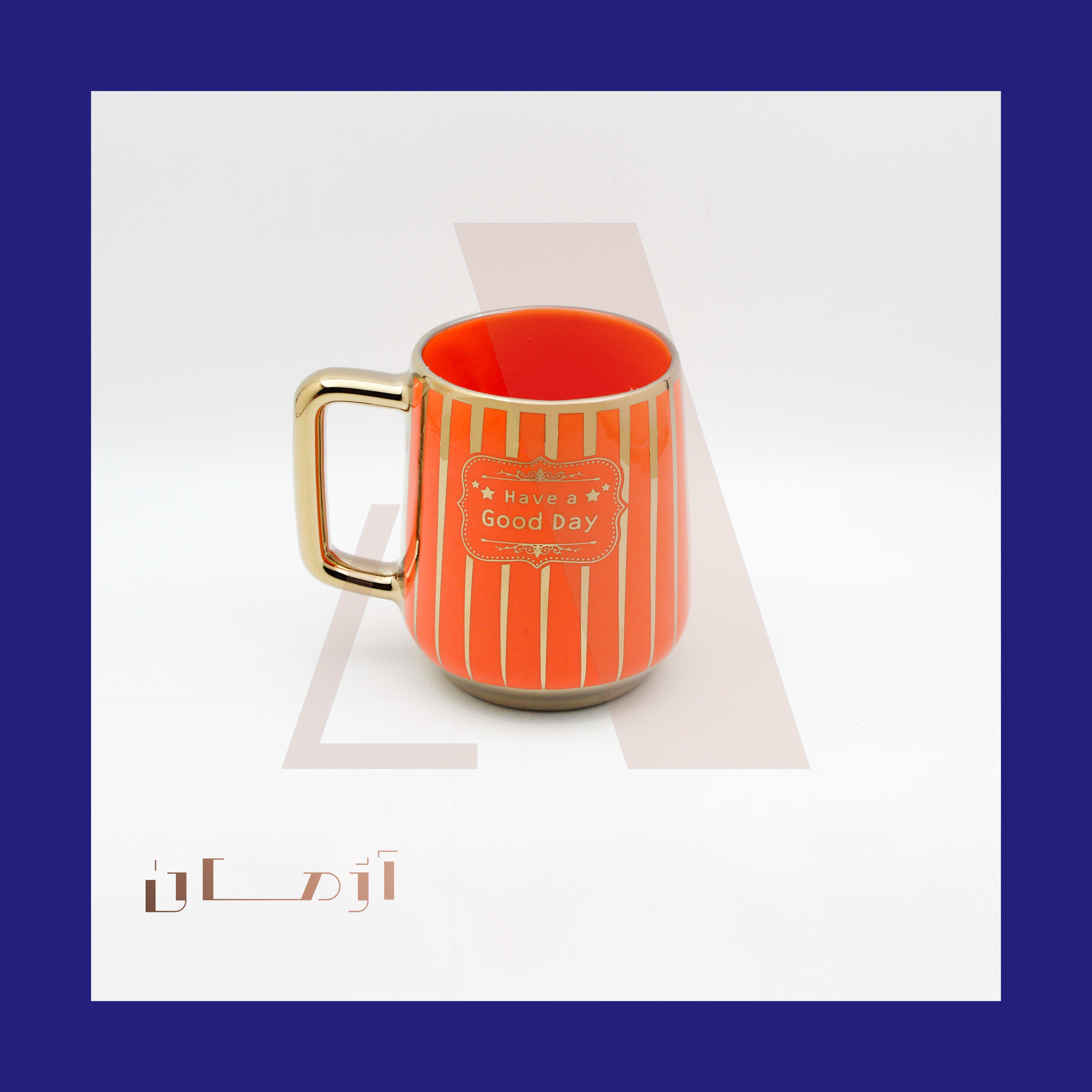 English orange mug coated in gold by Azhman Industrial Group