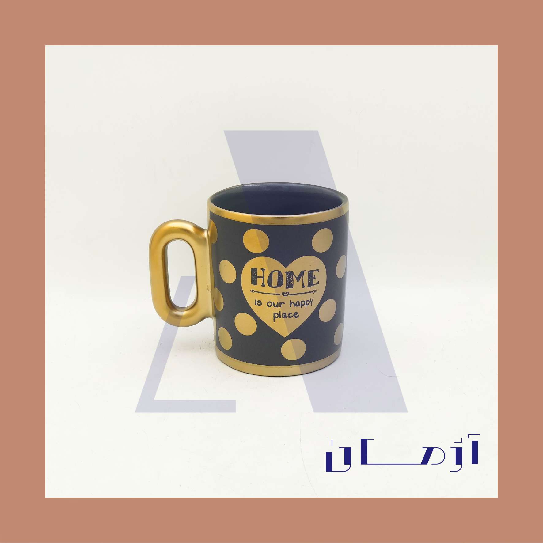 chain handle Navy blue mug coated in gold by Azhman Industrial Group
